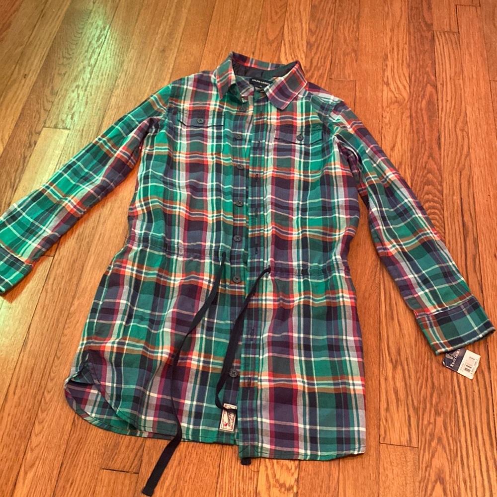 Ralph Lauren tartan plaid shirt dress/ long top kids size 10 NWT